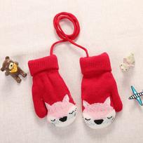 Winter Soft Hanging Neck Thick Warm Knitted Mittens Kids Gloves Cute chaki