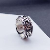 Buyee 925 svarų sterlingų sidabro vyriškas žiedo pirštas Elegantiškas religinis atviras žiedas moteriai vyrui Mada Budizmas Smulkūs papuošalai Apskritimas 8 gray