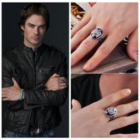925 Sidabras The Vampire Diaries Damon Salvatore Lapis Lazuilas Vyriškas Žiedas Papuošalas JAV Dydis 8 12# 7