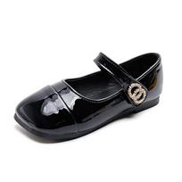 Girls' leather shoes2026Spring new square-toed Mary Jane Velcro princess shoes, flat patent leather performance shoes for girls 25 juoda