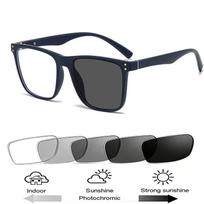 Photochromic Anti Radiation Blue Light Eyeglasses Square TR90 Frame Computer Myopia Glasses Men Custom Prescription Eyewear 0