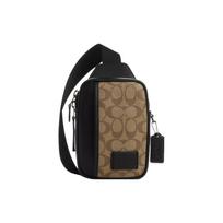 Coach Women's Signature Canvas Sling Pack Crossbody Bag Leather Trim Chest Bag For Daily Commuting Travel CM155-QBT4U Basic Set (Bag+Dust Bag)
