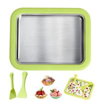 Ice Cream Roll Maker Portable Interactive 304 Stainless Steel DIY Sweet Spot Pan Cold Plate for Kids Birthday Home Family Sorbe žalia