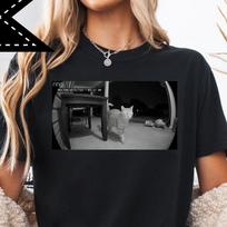 Suspicious Cat Meme Tee, Doorbell Camera Meme Vibe, Animal Meme Graphic Tee, Vintage 90s Y2K Graphic Tee S