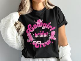 Cowgirl Bridal Crew T-Shirt | Western Bachelorette Party Outfit, Pink Bride Tribe Tee M