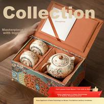 Buzhuo Ru Kiln Teapot Set High-End Home Tea Brewing for Birthday Women's Day Cultural Dunhuang Phoenix Feather Xishi Teapot with One Pot and Two Cups