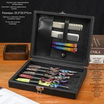 Leather Scissors bag Organizer for Hairdressers, Multi-Pocket Barber Tool Pouch with Storage Box, Trendy Stylist Accessory Black lychee A5