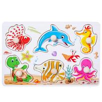 Montessori Wooden Puzzles Hand Grab Boards Number Alphabet Shape Animals Matching Baby Wood Puzzle Games Toys for Kids 1-2 Years