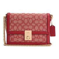 COACH Hutton Cow Leather Small Square Bag, Chain Bag, Portable Crossbody Bag, Shoulder Bag Small Womens Ruby Red Basic Set (Bag + Dustproof Bag) rubinas