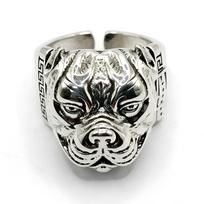 Vintage Style Open Adjustable Ring Featuring Detailed Pitbull Dog Face Design with Intricate Patterned Band for Men and Women One Size