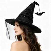Spider Bat Pendant Halloween Witch Hat Mesh Yarn Cover Cosplay Accessories Wizard Cap  Role Play Style 1