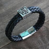 Archangel St Michael Viking Bracelet Norse Men Warrior Jewelry Medieval Revival Bangle Antique Silver Plated-17cm sidabras