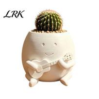 Guitar Shaped Pen Cup Guitarist Big Head Planter, Cute Smiling Face Flower Pot, Fun Novelty Planter Player Plant Pot for Succulents Cacti Desk balta