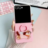 Cartoon Ring PC+TPU Shockproof Phone Case for Samsung Galaxy Z Flip 5 6 7 Flip5 Flip6 Flip7 FE Cute Dog Protective Cover Galaxy Z Flip7