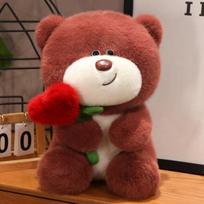 Kawaii Bear Holding Rose Plush Toy Soft Stuffed Bear Doll Home Decoration Romantic Valentine's Day Gift for Lover High Quality 25cm ruda