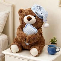 Cute Good Night Teddy Bear Plush Toy Stuffed Animal with Pajamas Nightcap and Pillow  Fluffy Bear Plushie Doll for Festival Gift 40cm