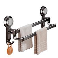 Suction Cup Towel Holder No-Drill Rack With Two Hooks Punch-free Towel Bar For Apartment Home Bathroom Shower Glass Mirror Tile