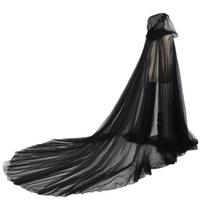 Soft Mesh Cloak Floor Length Cosplay Bridal Costume Vintage Halloween Hooded Tulle Cape  Women juoda