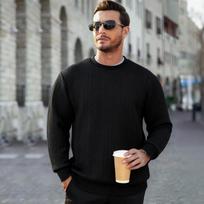 Men Cable Knit Crew Neck Long Sleeve Sweatshirt S juoda