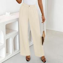 Women's Wide Leg Dress Pants High Waist Casual Business Officed Casual Trousers L smėlis