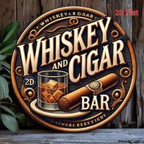 D Flat Vintage Whiskey and Cigar Bar Metal Wall Art Aluminum Sign with Ornate Bronze Finish Perfect for Man Cave Home Bar 20x20cm(8x8inch)