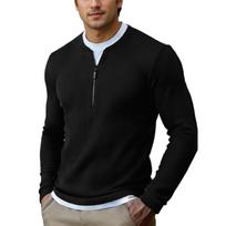 Men's Fake Two-piece Neck Knitted Sweaters, Casual Tops L juoda