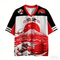 Men Latest Harajuku Style Tees Y2K Women Fuji Mountain Hokkaido Retro Ukiyo-e 3D Printed V-neck Breathable Short Sleeved Jersey S