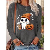 Halloween Ghost Print Women'S Long Sleeve T-Shirt Clothing S