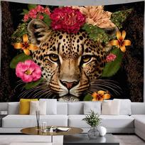 Gyvūnas Leopardas Gobelenas Gepardas Gėlės Sienos Dangalas Audinys Pantera Spalvingas Gėlių Miegamojo Svetainės Dekoras Sieninis Kabantis Pledas 95x75cm black