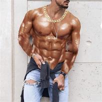 Muscle Tattoo Mens Compression T-shirts Long Sleeve Wolf Dragon Sportswear Rashguard Fitness Gym Tops Tees Streetwear Tshirt S brown