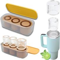 3 Grid Ice Mold for Stan ley Cup Silicone Cylinder Ice Mold with Lid and Bin for Freezer Ice Drink Juice Whiskey Cocktail geltona