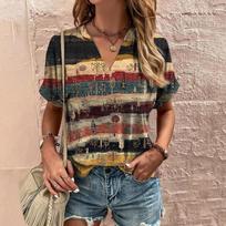Retro moteriški marškinėliai Laisvalaikio Harajuku dryžuoti marškinėliai Vasaros V formos iškirptės trumpomis rankovėmis T-shirt moterims Streetwear Megztiniai viršutiniai drabužiai XXS