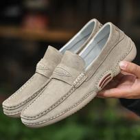 Fashion Brand 2024 New Men's Suede Loafers Fashion Casual Soft Leather Shoes Moccasins Breathable Slip On Driving Shoes Big Size Hot 38 smėlis
