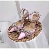 Runway Style Glitter Rhinestones Women Pumps Crystal Bowknot Satin Summer Lady Shoes Genuine Leather High Heels Party Prom Shoes 36 juoda