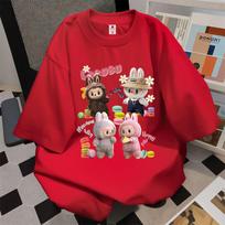 LABUBU Korean Oversize Short Sleeve T-shirt Summer Loose Unisex Tops Unique Blouse Baju Perempuan Murah Lengan Panjang Wanita Baggy 150