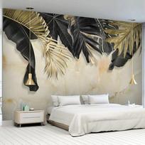 3D juodas auksas nuotraukų tapetai lapų marmuro sienų tapyba svetainės televizoriaus sofos miegamojo foninė sieninė tapyba sienoms 3D 200 cm(W) x 140 cm(H)