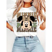 Fashion Y2k Tops Minnie Mouse Leopard Bow Print Cotton T Shirt Oversize Casual Loose Couple Streetwear Top Unisex L