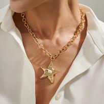 Design Sense Metal Folded Pentagram Pendant Necklace, Hip Hop Chain Collarbone Chain Necklace Women