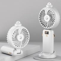 Nešiojamas ventiliatorius 5000 mAh USB įkraunamas, nešiojamas, purškiantis elektrinis ventiliatorius, 5 greičių mini ventiliatorius su LED skaitmeniniu ekranu balta