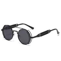 Punk Steampunk Akiniai nuo saulės Retro Vyriški Prekės ženklo Dizainerio Apvalūs Punk Akiniai Gotikinio Stiliaus Gaminiai Moteriški UV400 Akiniai nuo saulės only 1 sunglasses juoda pilka spalva