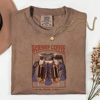 Worship Coffee Dark Lord Cult Shirt, Gothic Occult Caffeine Ritual Graphic 2XL