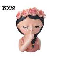 Non-fading Resin Decor Cute Girl Planter Pot, Statue for Indoor Outdoor Plants, Decorative Flower Pot Succulents, Makeup Brush & Pen A