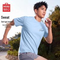 MINISO Men's Ice Silk American Retro Crew Neck T-Shirt 4XL šviesiai mėlyna spalva