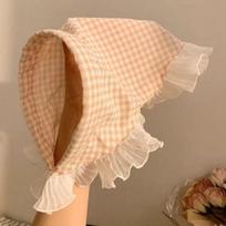 Vintage Style Checkered Bandana Headband French Retro Triangle Scarf Cotton Fabric with Ruffled Edges for Everyday Wear and Outdoor Activities One Size oranžinė