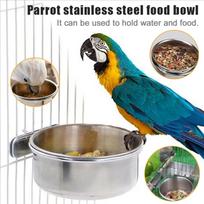 Stainless Bird Feeding Dish Cups Feeder Food Bowls With Clamp Holder & Bird One Size
