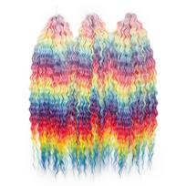 Rainbow Color High Temperature Heat Resistant Synthetic Braiding Hair Deep Twist Crochet Water Wave Ponytail Fiber Hair (as the picture,22")