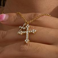 JoJo ODM/OEM Trendy Personality Fashion Cross Pendant Necklace Zircon Gold Plated Stainless Steel Link Chain Buddhism Gift auksas