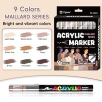 Maillard Series Colors Acrylic Paint Pens Set with Soft Brush Tip, 9 PCS Marker Pen for Rock Painting, Egg, Wood, Glass, Paper