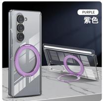 For Samsung Galaxy Z Fold 7 6 5 Fold7 Protective Case 360° Transparent Rotating Holder Magnetic Attraction Hinge PC Phone Shell Galaxy Z Fold5 violetinė