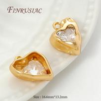 14K Gold Plated Brass with Zircon Charms For Jewelry Making,Heart Pendants For Necklaces Accessories,DIY Earrings Findings 1 pcs